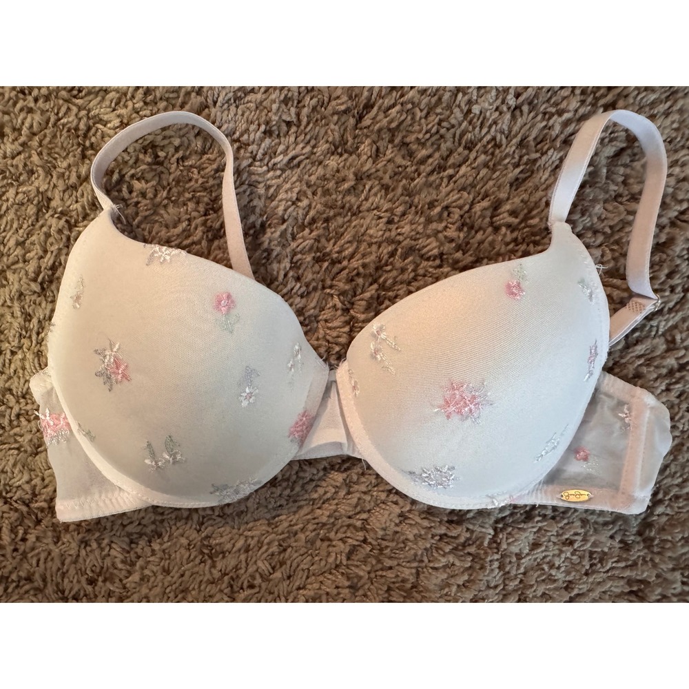 Jessica Simpson 34B White Floral Embroidered Push Up Bra